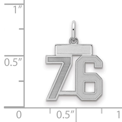 Sterling Silver Silver/Rhodium-Plated Satin Number 76 Charm