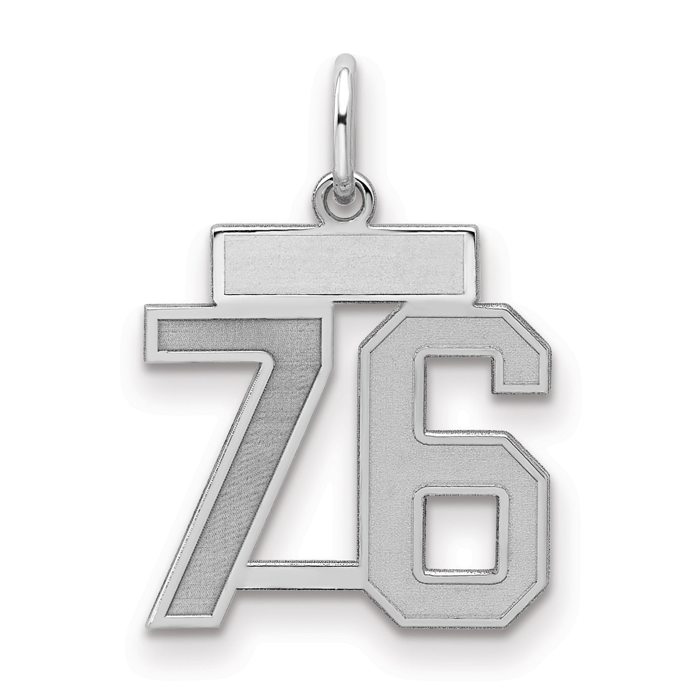 Sterling Silver Silver/Rhodium-Plated Satin Number 76 Charm