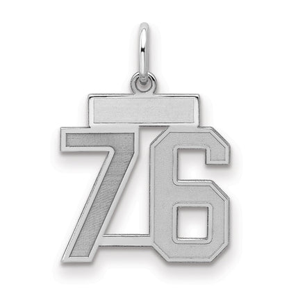 Sterling Silver Silver/Rhodium-Plated Satin Number 76 Charm