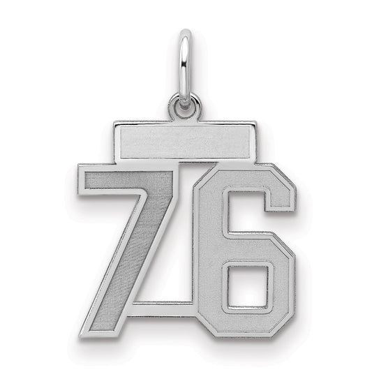 Sterling Silver Silver/Rhodium-Plated Satin Number 76 Charm