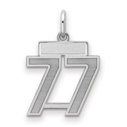 Sterling Silver Silver/Rhodium-Plated Satin Number 77 Charm