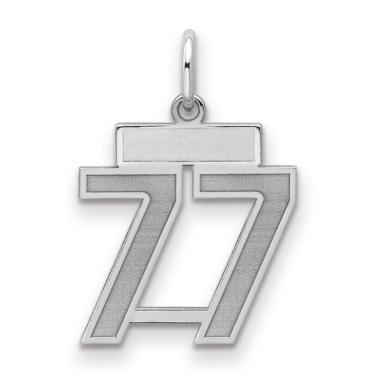Sterling Silver Silver/Rhodium-Plated Satin Number 77 Charm