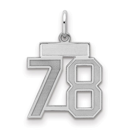 Sterling Silver Silver/Rhodium-Plated Satin Number 78 Charm