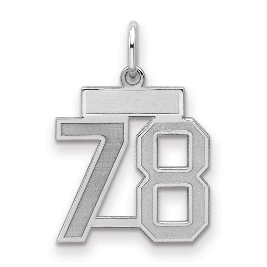 Sterling Silver Silver/Rhodium-Plated Satin Number 78 Charm