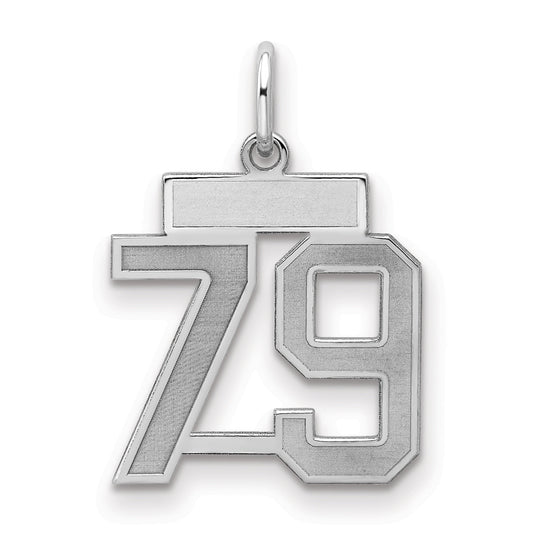 Sterling Silver Silver/Rhodium-Plated Satin Number 79 Charm