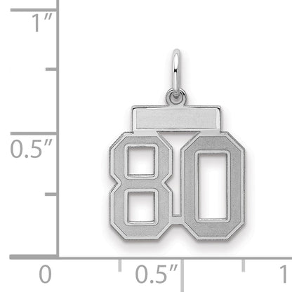 Sterling Silver Silver/Rhodium-Plated Satin Number 80 Charm