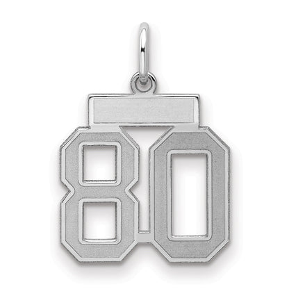 Sterling Silver Silver/Rhodium-Plated Satin Number 80 Charm