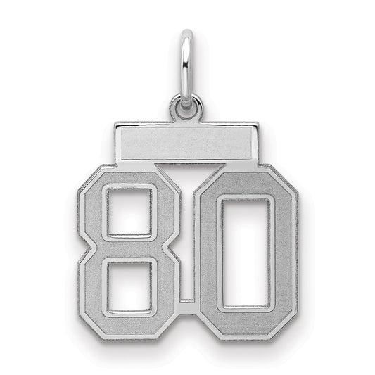 Sterling Silver Silver/Rhodium-Plated Satin Number 80 Charm