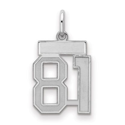 Sterling Silver Silver/Rhodium-Plated Satin Number 81 Charm
