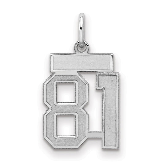 Sterling Silver Silver/Rhodium-Plated Satin Number 81 Charm