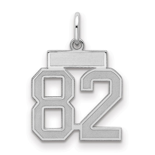 Sterling Silver Silver/Rhodium-Plated Satin Number 82 Charm