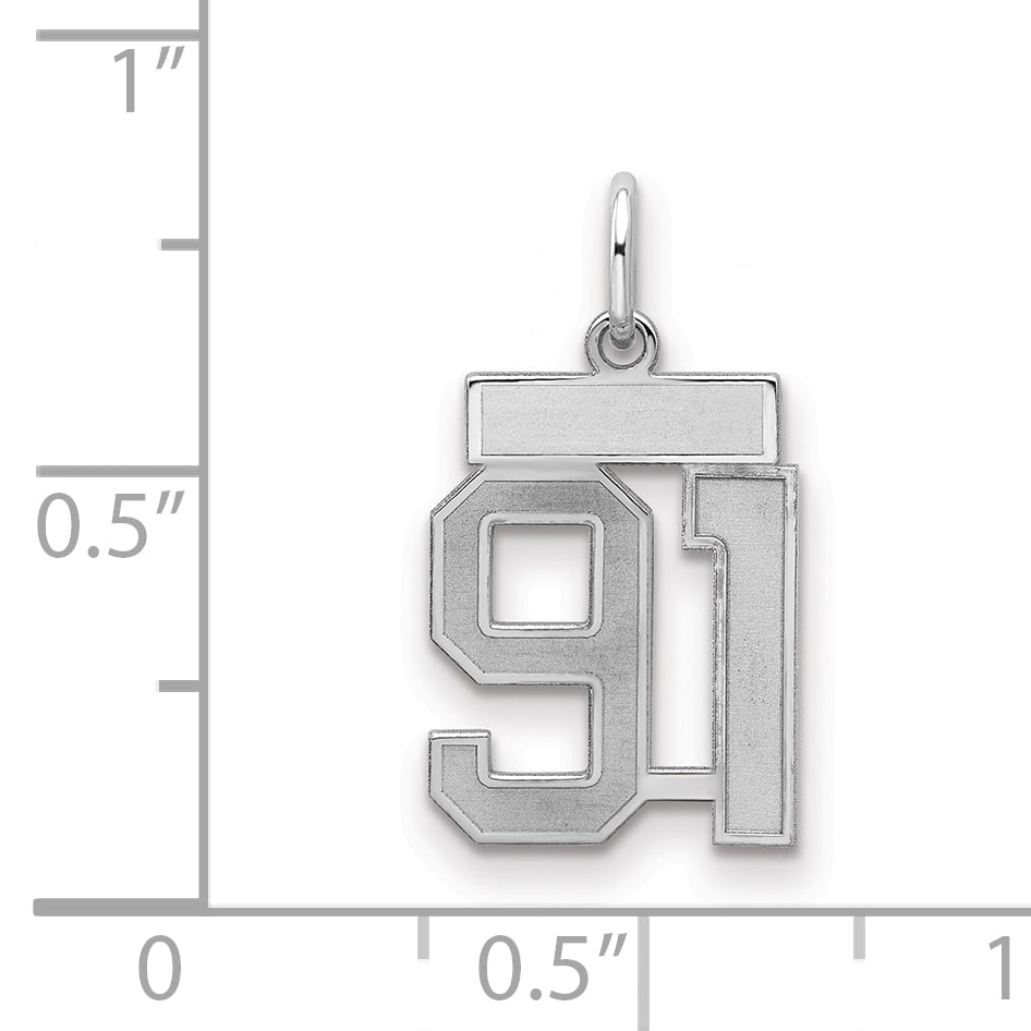 Sterling Silver Silver/Rhodium-Plated Satin Number 91 Charm