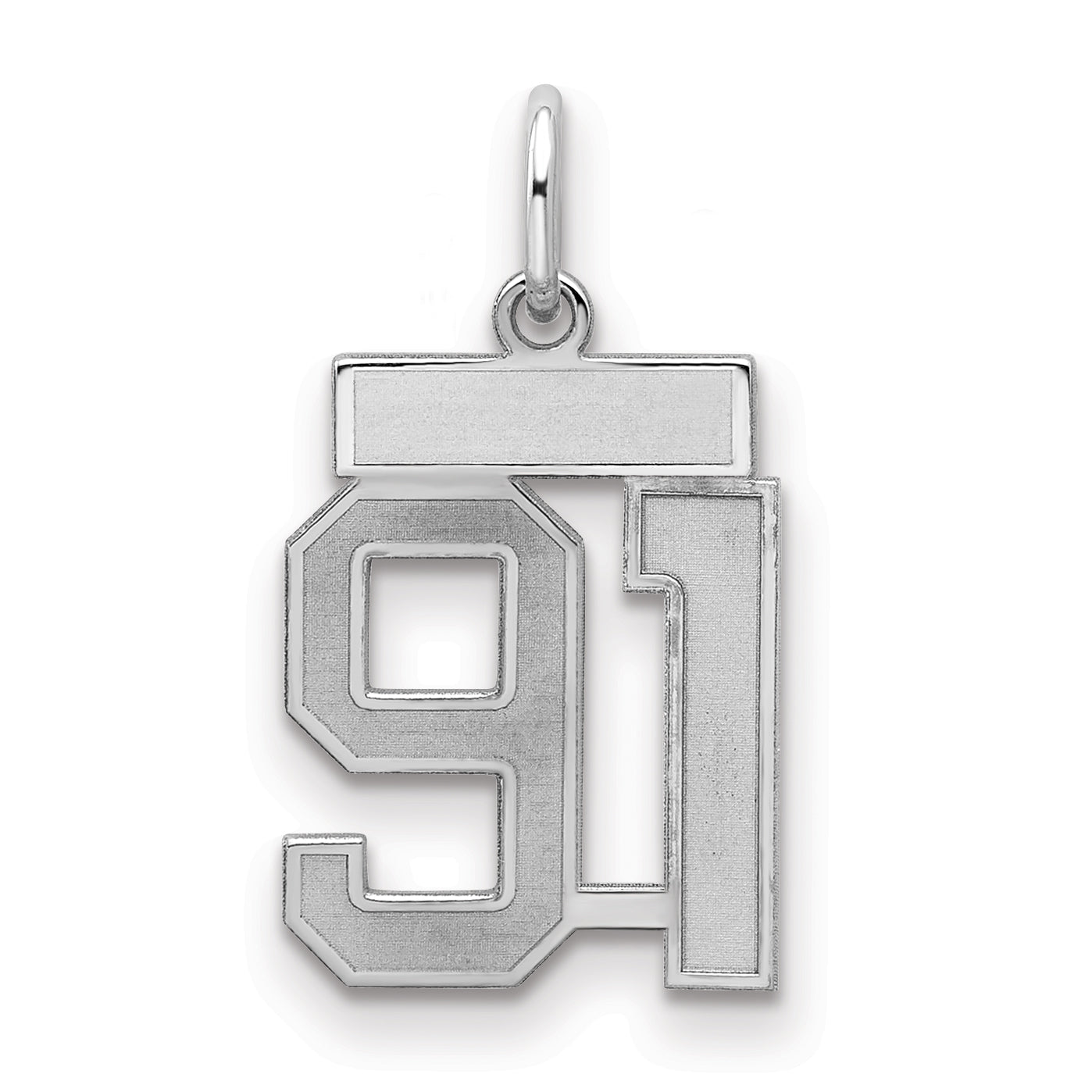 Sterling Silver Silver/Rhodium-Plated Satin Number 91 Charm