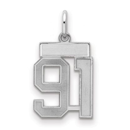Sterling Silver Silver/Rhodium-Plated Satin Number 91 Charm
