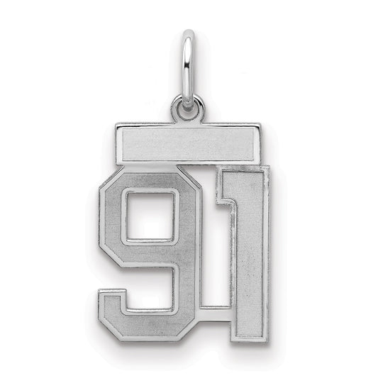 Sterling Silver Silver/Rhodium-Plated Satin Number 91 Charm