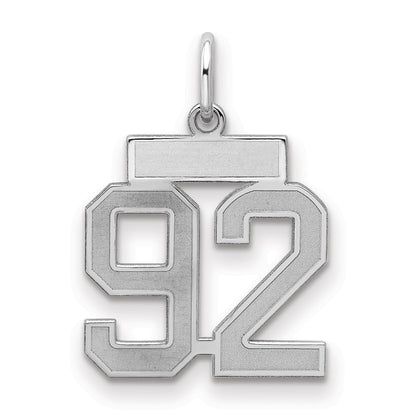 Sterling Silver Silver/Rhodium-Plated Satin Number 92 Charm