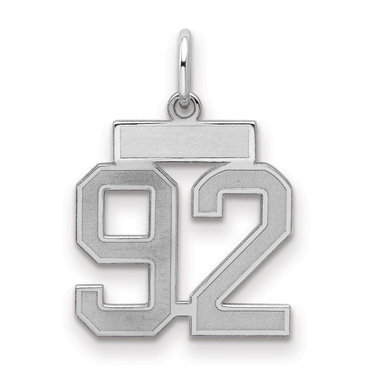 Sterling Silver Silver/Rhodium-Plated Satin Number 92 Charm