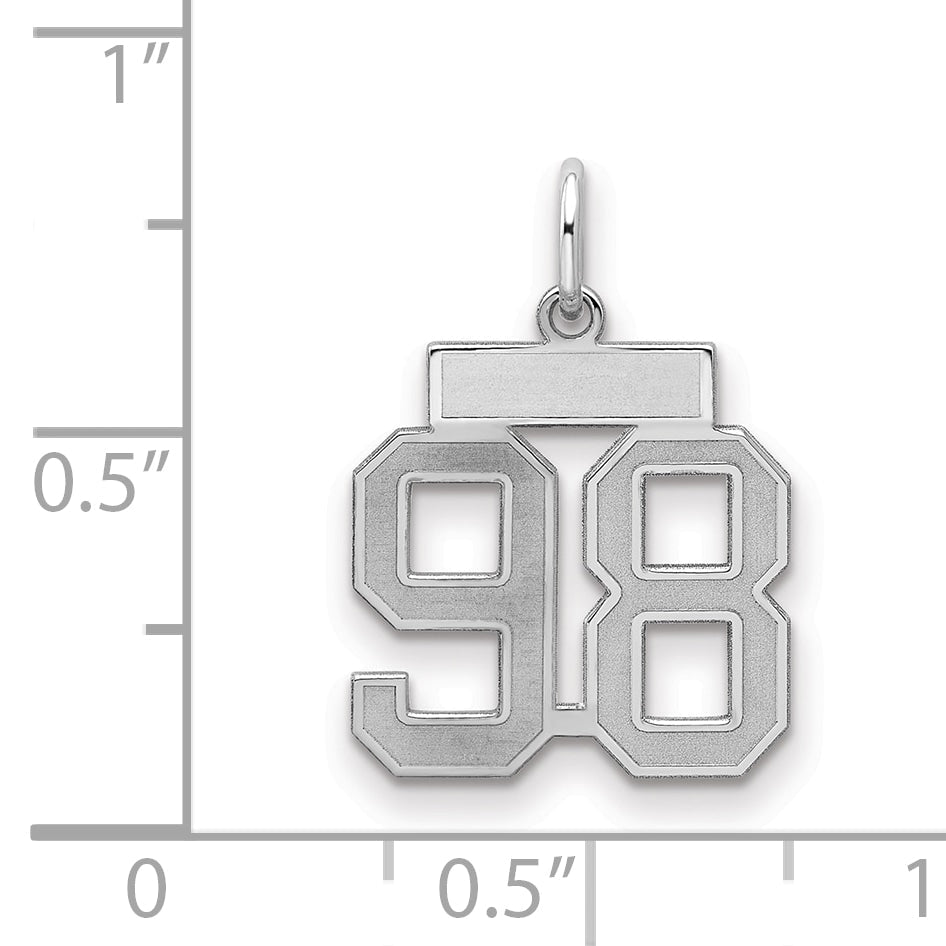 Sterling Silver Silver/Rhodium-Plated Satin Number 98 Charm