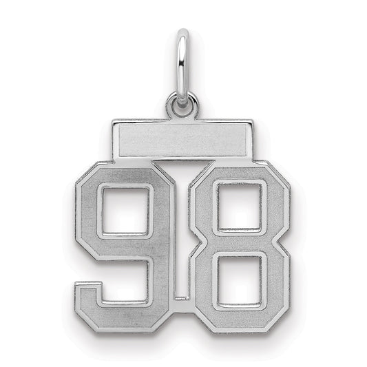 Sterling Silver Silver/Rhodium-Plated Satin Number 98 Charm