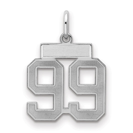 Sterling Silver Silver/Rhodium-Plated Satin Number 99 Charm
