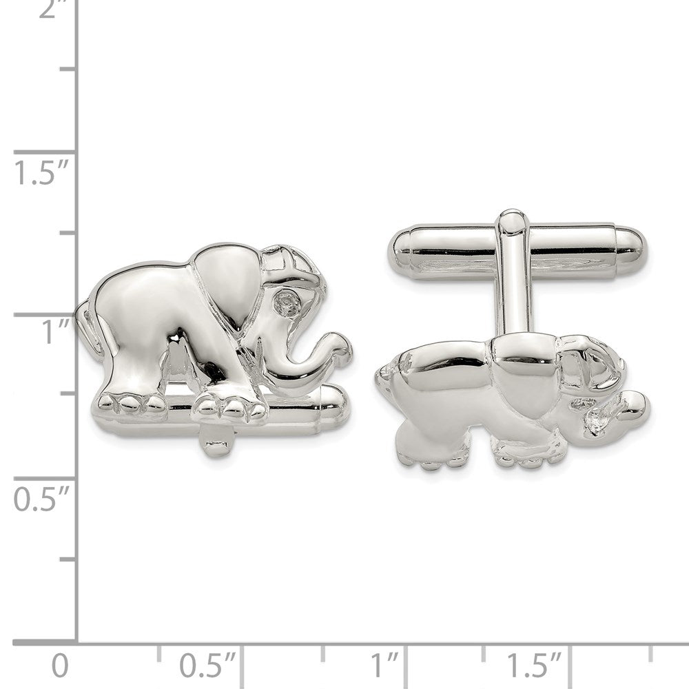 Sterling Silver Cz Elephant Cuff Links