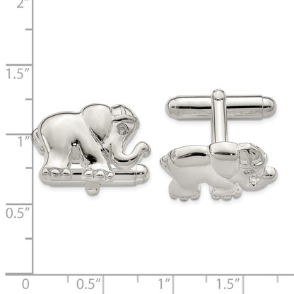 Sterling Silver Cz Elephant Cuff Links
