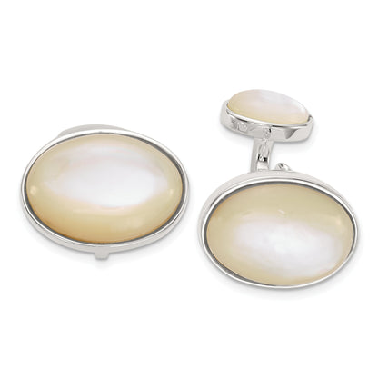 Sterling Silver Oval Mother Of Pearl Cuff Links