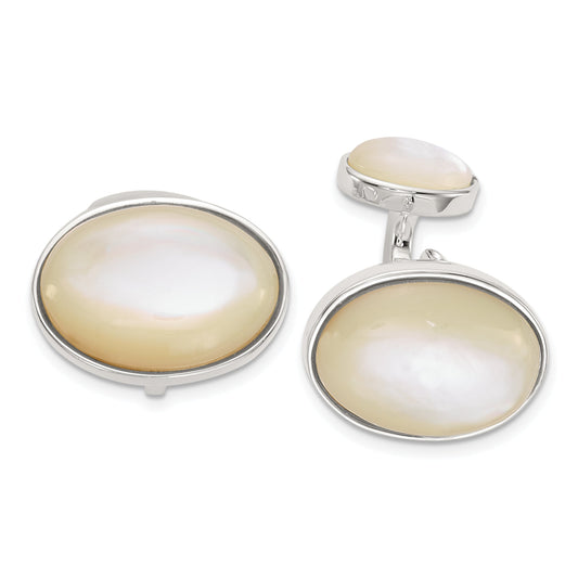 Sterling Silver Oval Mother Of Pearl Cuff Links