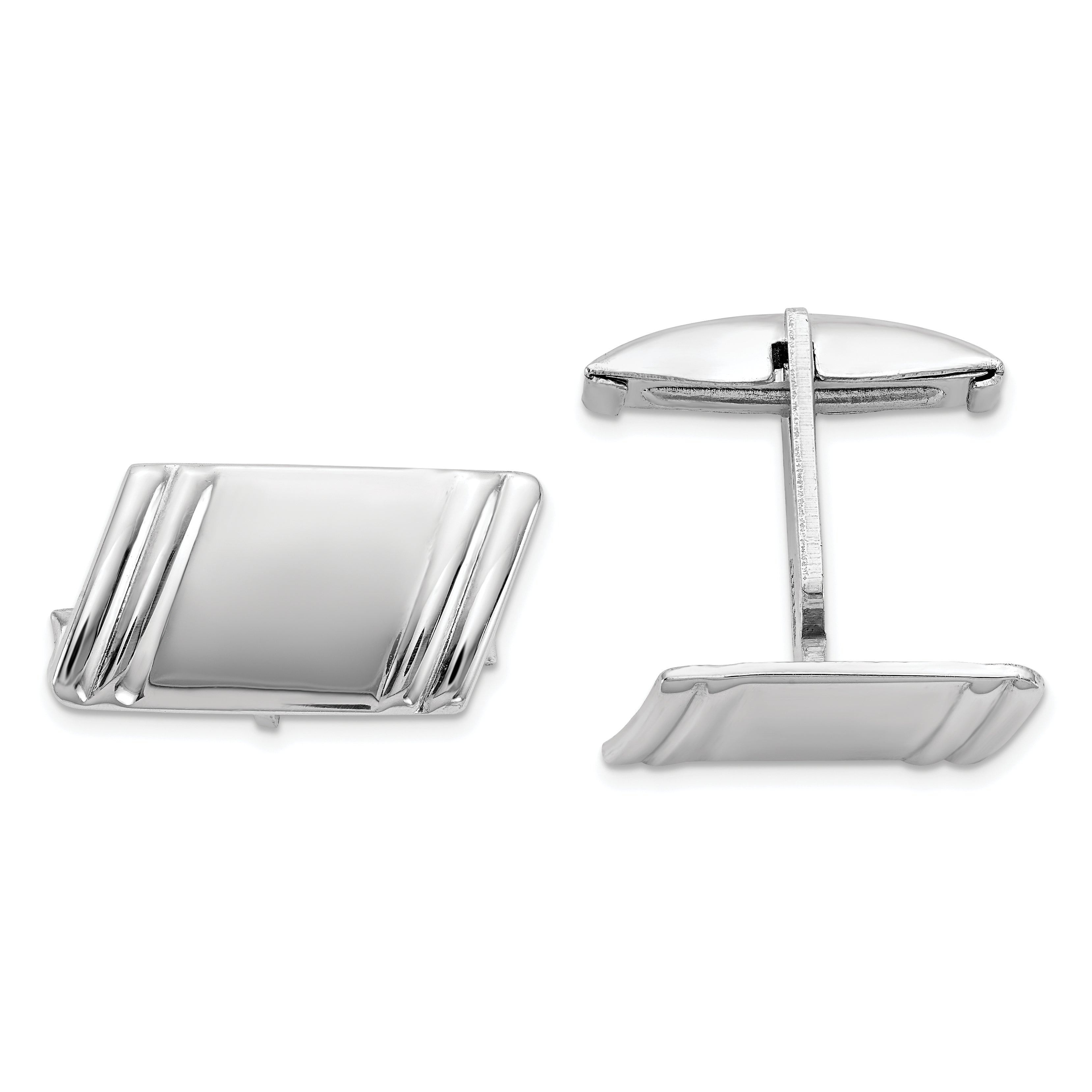 Sterling Silver Rhodium-Plated Diagonal Stripes Cuff Links