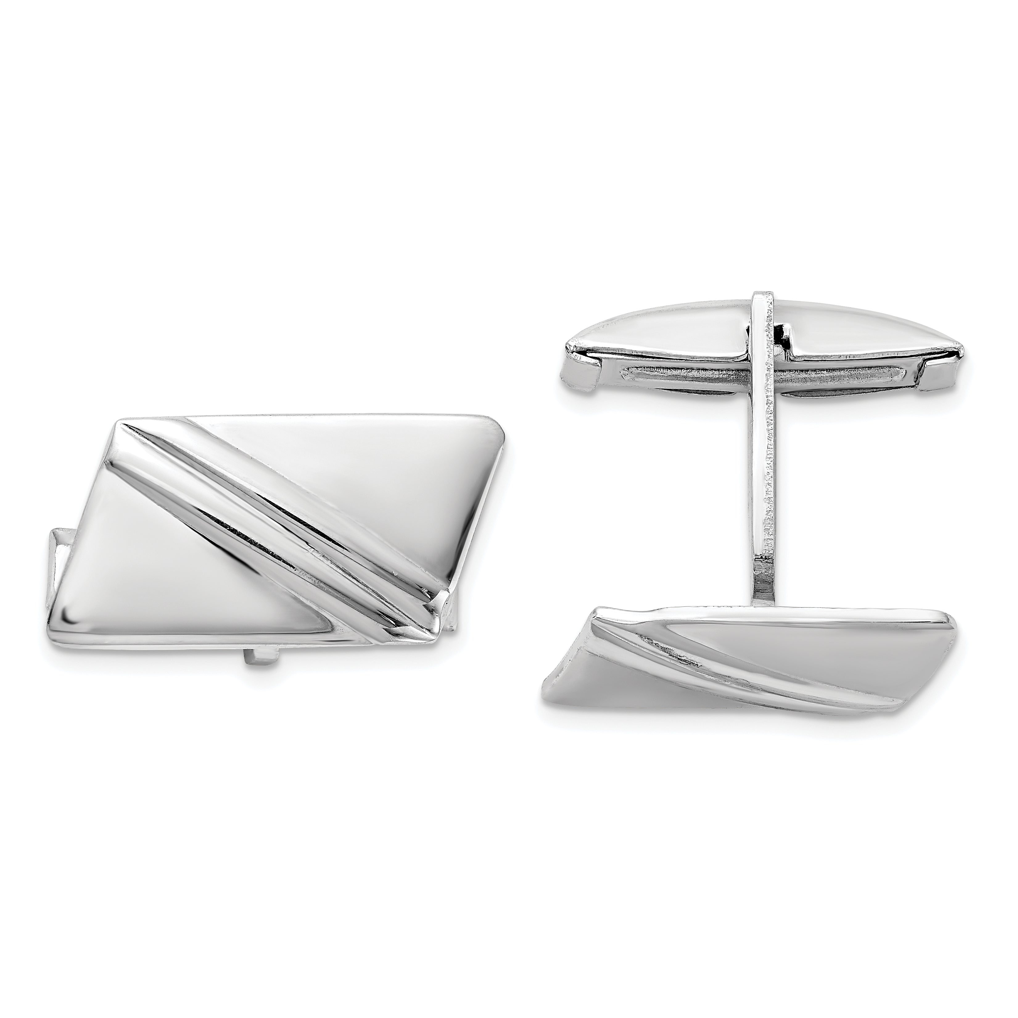 Sterling Silver Rhodium-Plated Stripe Design Cuff Links