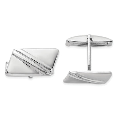 Sterling Silver Rhodium-Plated Stripe Design Cuff Links