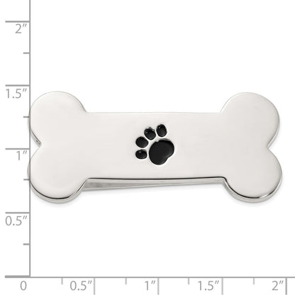 Sterling Silver Dog Bone with Enamel Paw Print Money Clip