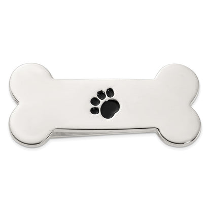 Sterling Silver Dog Bone with Enamel Paw Print Money Clip