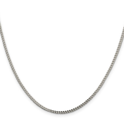 22 Inch Sterling Silver 2mm D/C Square Franco Chain Necklace