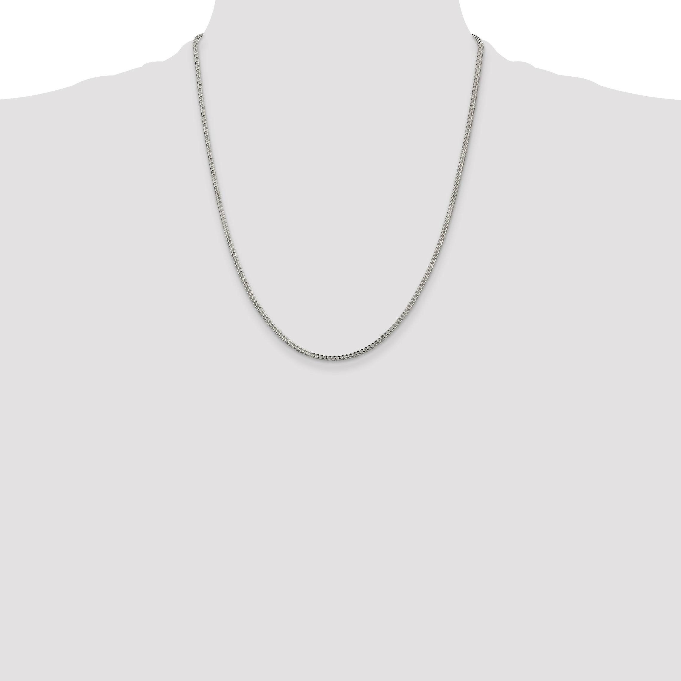 22 Inch Sterling Silver 2mm D/C Square Franco Chain Necklace