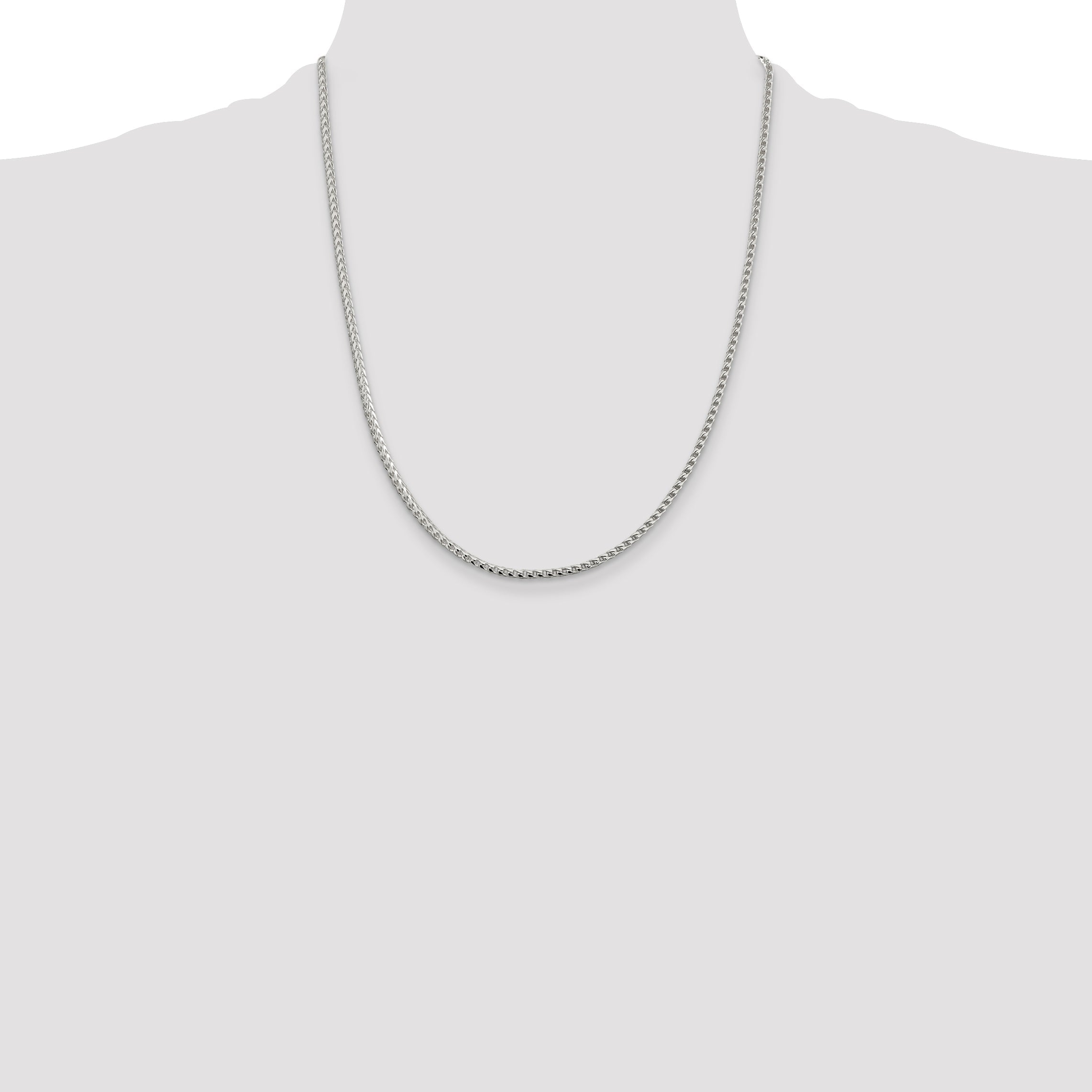 22 Inch Sterling Silver 2.55mm D/C Square Franco Chain Necklace