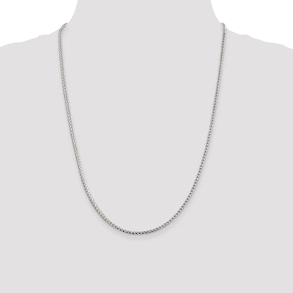 24 Inch Sterling Silver 2.55mm D/C Square Franco Chain Necklace