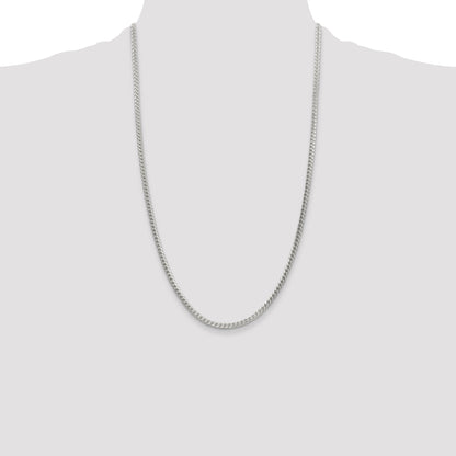 26 Inch Sterling Silver 3.1mm D/C Square Franco Chain Necklace