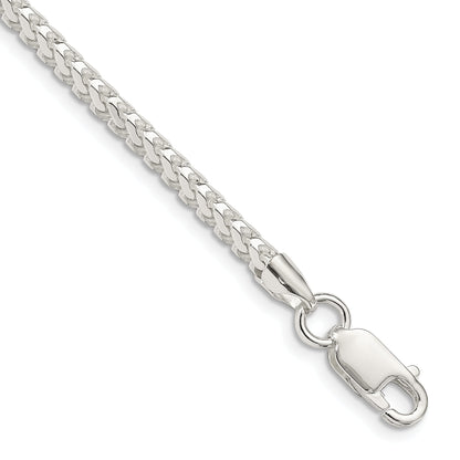 8 Inch Sterling Silver 3.1mm D/C Square Franco Chain Bracelet