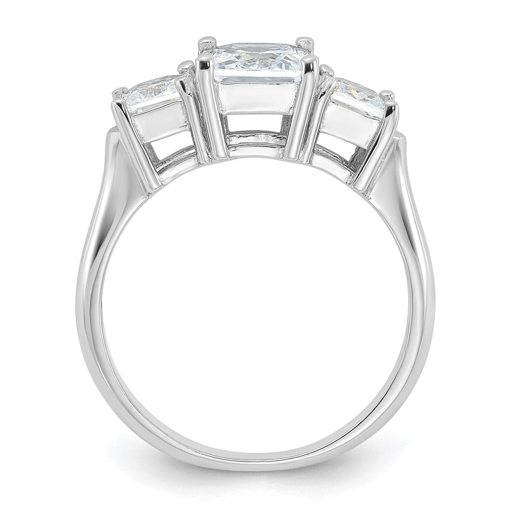 Sterling Silver Rhodium Plated Three Stone Cz Ring