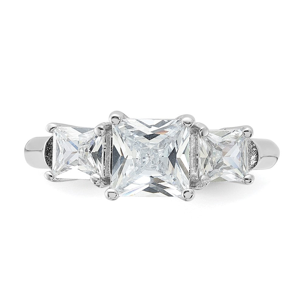 Sterling Silver Rhodium Plated Three Stone Cz Ring