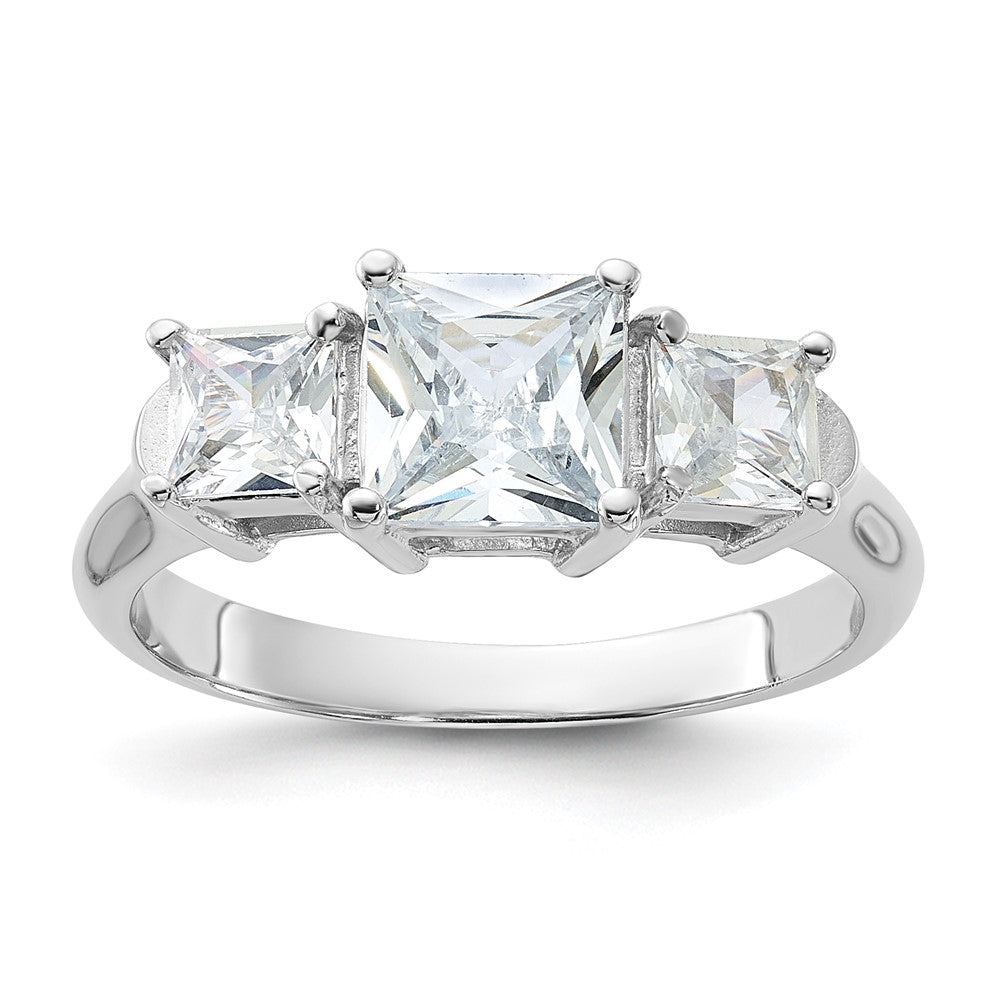 Sterling Silver Rhodium Plated Three Stone Cz Ring