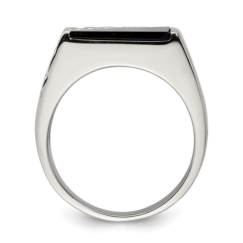 Sterling Silver Rhodium Plated Men'S Onyx Ring