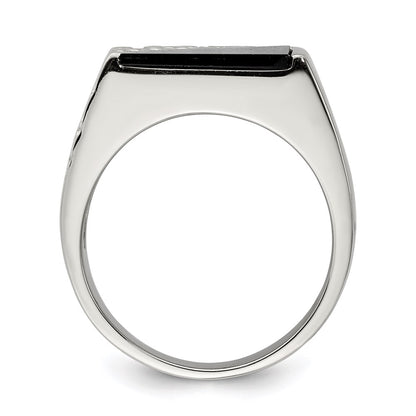 Sterling Silver Rhodium Plated Men'S Onyx Ring