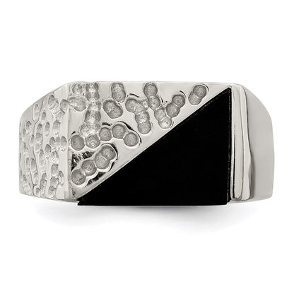 Sterling Silver Rhodium Plated Men'S Onyx Ring