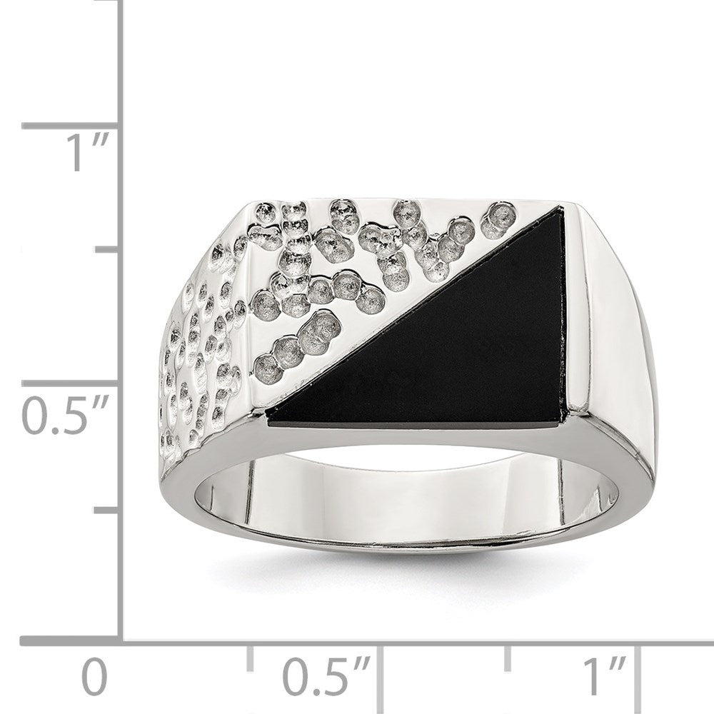 Sterling Silver Rhodium Plated Men'S Onyx Ring