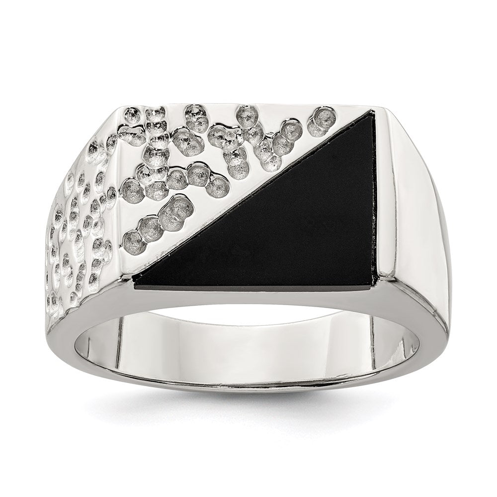 Sterling Silver Rhodium Plated Men'S Onyx Ring