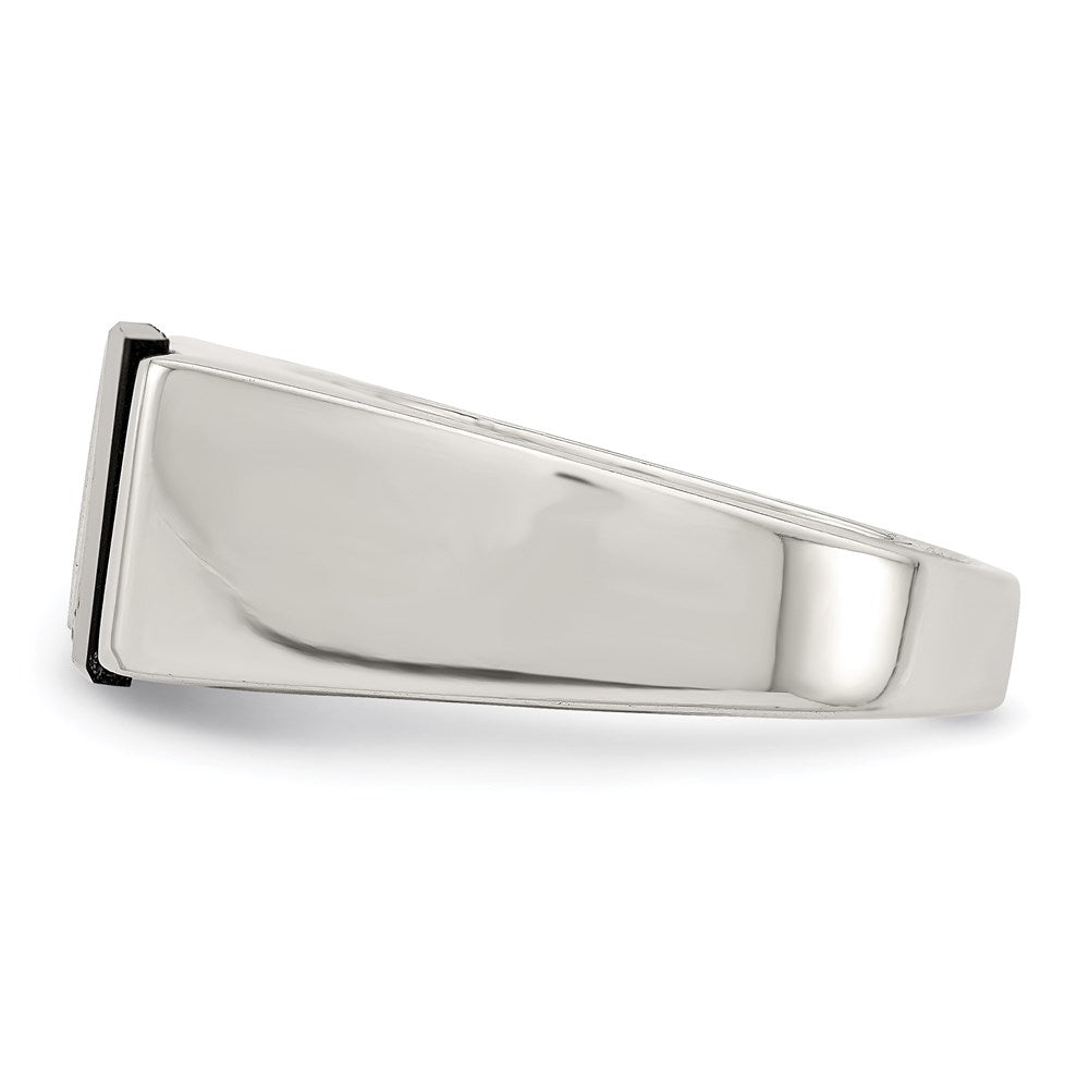 Sterling Silver Rhodium Plated Men'S Cz And Onyx Ring