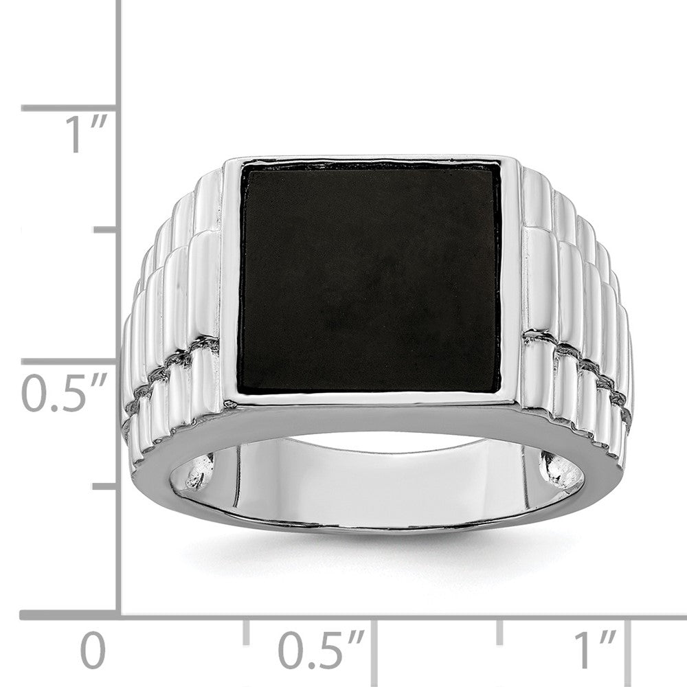 Sterling Silver Rhodium Plated Men'S Onyx Ring