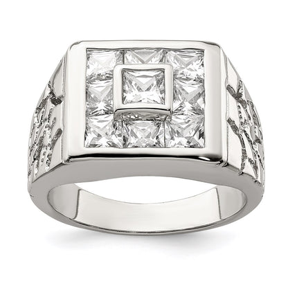 Sterling Silver Rhodium Plated Men'S Fashion Cz Ring